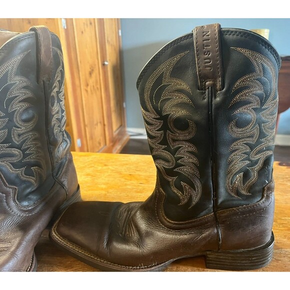 Justin Men’s Chet Brown Cowhide MJ1021 J124 Wide Square Toe 10D - Picture 6 of 16